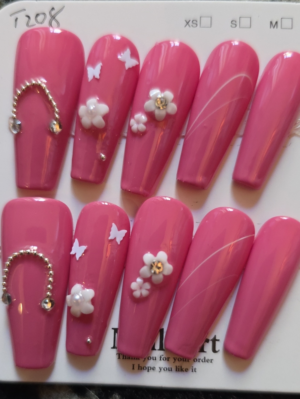Pink Floral 3D Press-On Nail Set Size Large